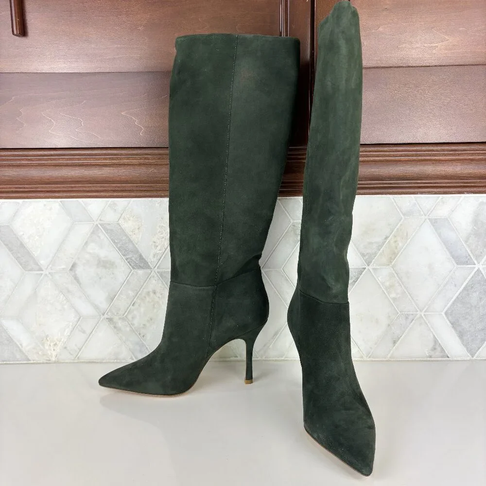 8.5 Larroude Kate Military Green Stiletto Tall Heel Pointed Toe Knee High Boot